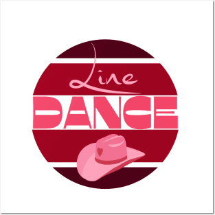 Line dancing with cowboy hat in pink red Posters and Art